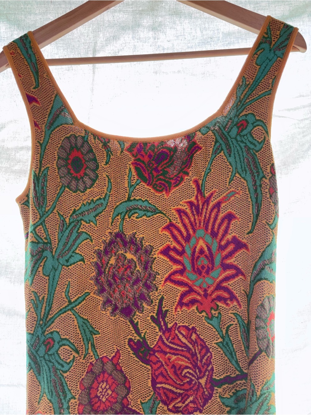 Peruvian Connection Mustard Maxi Dress with Teal & Pink Floral Print